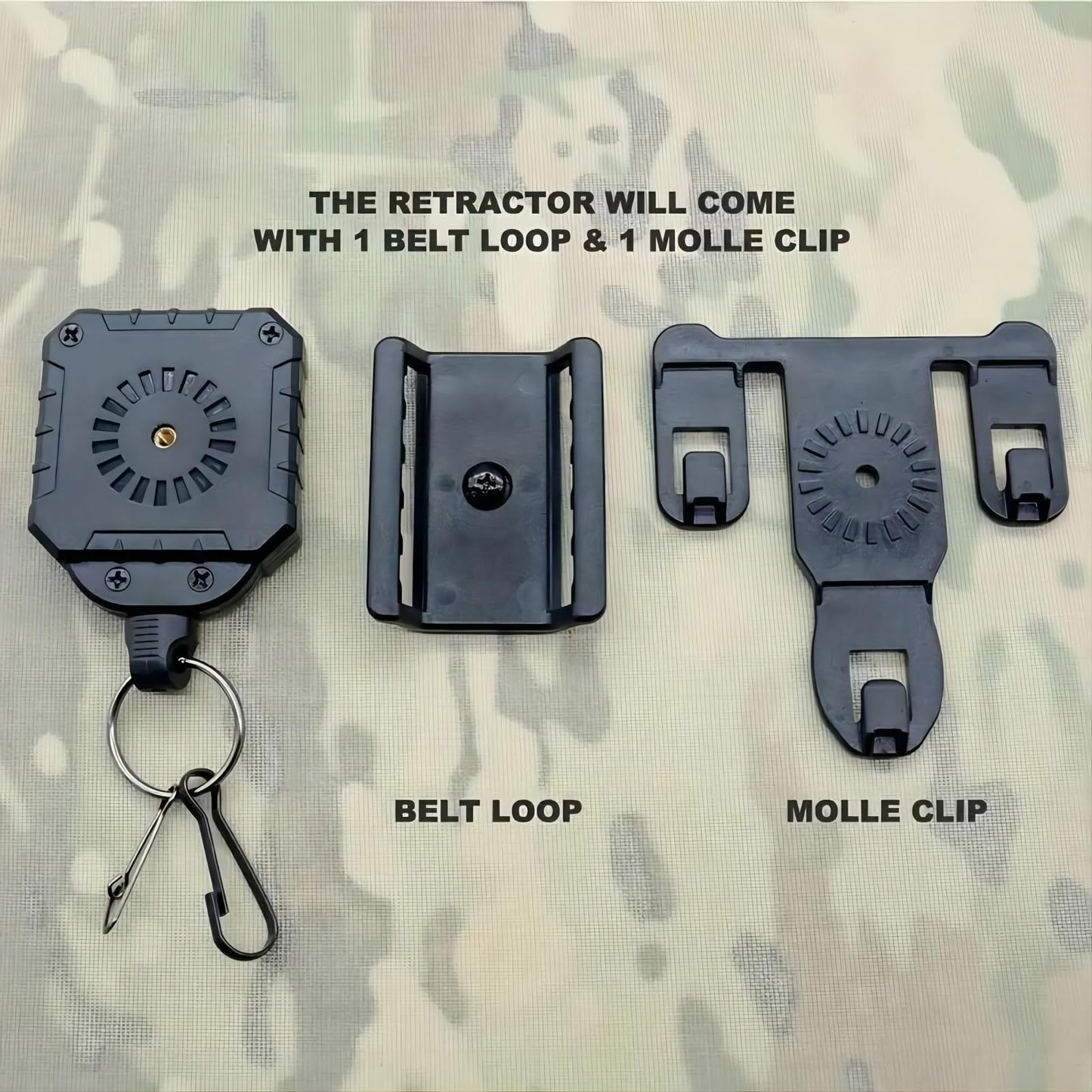 Military Tactical Gear Retractor, Molle Tactical Gear Tether, Retractable Key/Multi-Tools Holder Belt Loop and Molle Clip Included (Army Green)