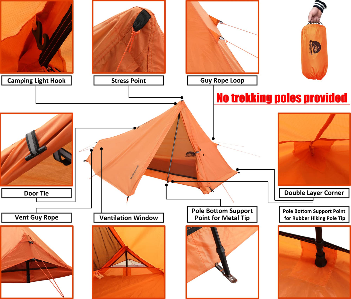 1-Person Ultralight Trekking Pole Tent & Collapsible Aluminum Hiking Poles by Underwood Aggregator