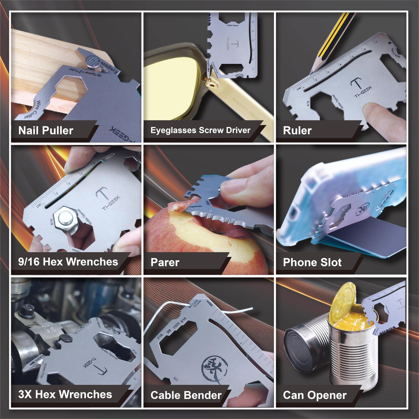 TI GEEK 17 IN 1 Titanium Credit Card Multitool EDC Pocket Tool, Survival Tool Gadgets Wallet Multitool Card for Quick Repairs Stocking Stuffers Gifts for Men Fathers