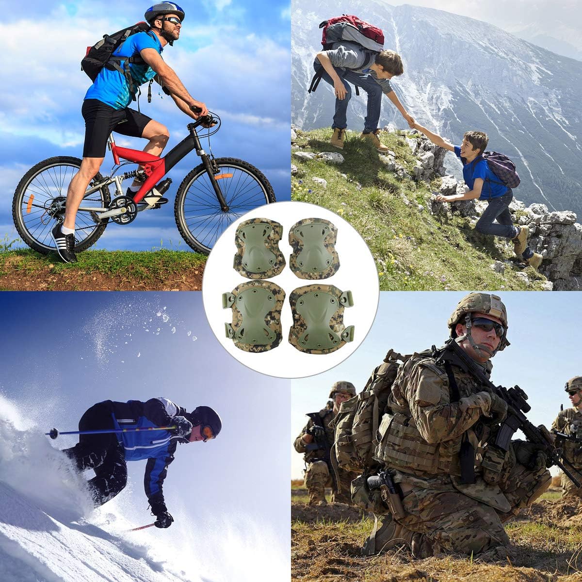 AOUTACC Tactical Combat Knee & Elbow Protective Pads Set for Outdoor CS Paintball Game Cycling Safety Skateboarding Gear Skates Knee Protection Guard Pads