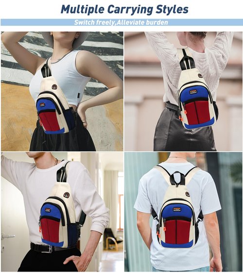 Long Keeper Sling Bag - Women's Crossbody Shoulder Backpack for Men, Travel, Hiking, Sport, Casual Daypack (Beige, Blue, Red)