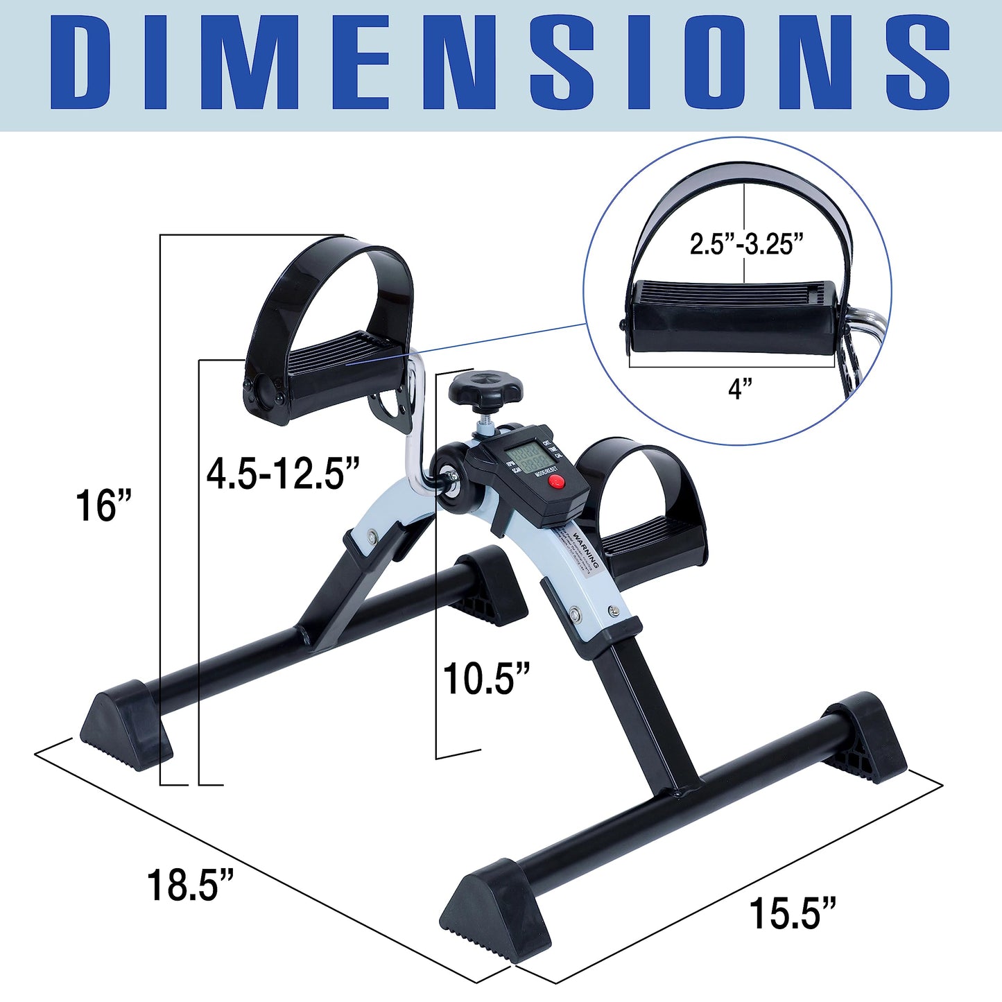 iLiving Under Desk Bike Pedal Exerciser with Electronic Display - Fully Assembled Folding Equipment, Mini Bike for Legs and Arms Workout, Portable and Easy-to-Use with LCD Screen (ILG-688), Blue