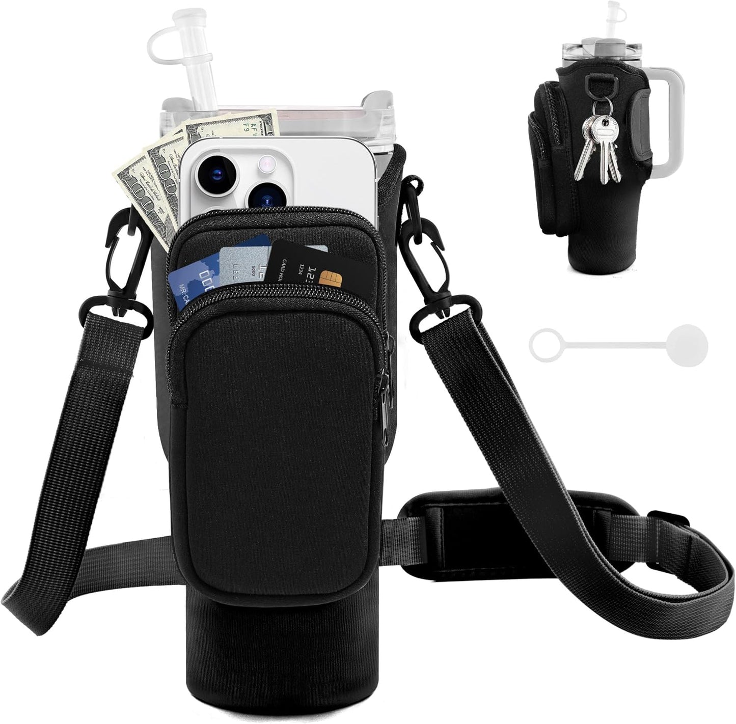 Water Bottle Carrier Bag for Stanley Cup 40/30 Oz | Adjustable Strap & Phone Pocket