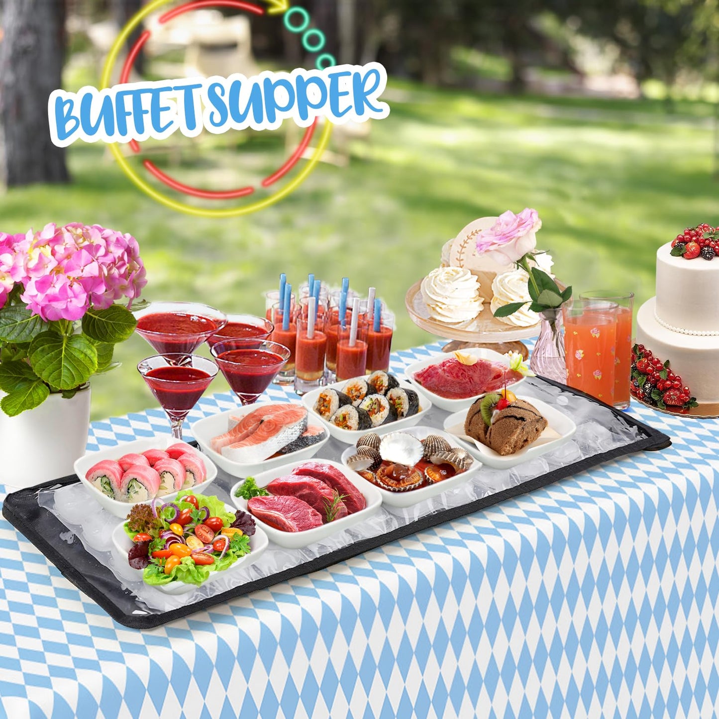 2 Pcs Reusable Cooling Mat for Keeping Food Fresh Outside Party - Flexible Ice Packs Blankets Keep Meat Cold, Replacement Freezer Mat Chiller for Camping Coolers