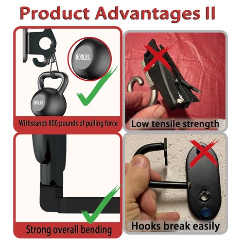 Wuno Shop 4 PCS Resistance Band Wall Anchors, Exercise Band Wall Anchor, Gym Wall Hooks for Resistance Bands, Workout Wall Mount Anchor for Physical Therapy and Small Space Home - Black