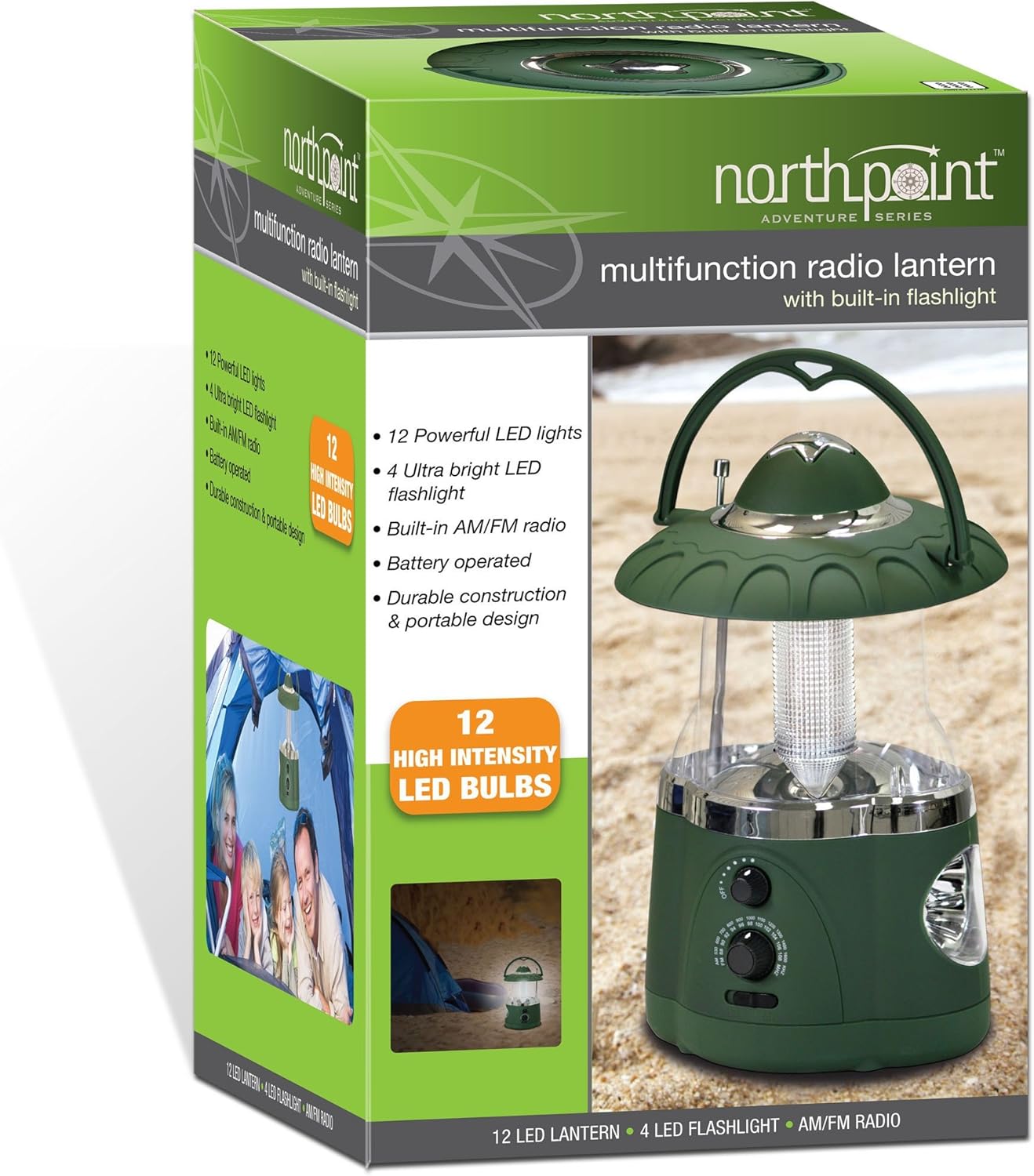 190485 12-LED Lantern with 4-LED Flashlight & AM/FM Radio (Green)