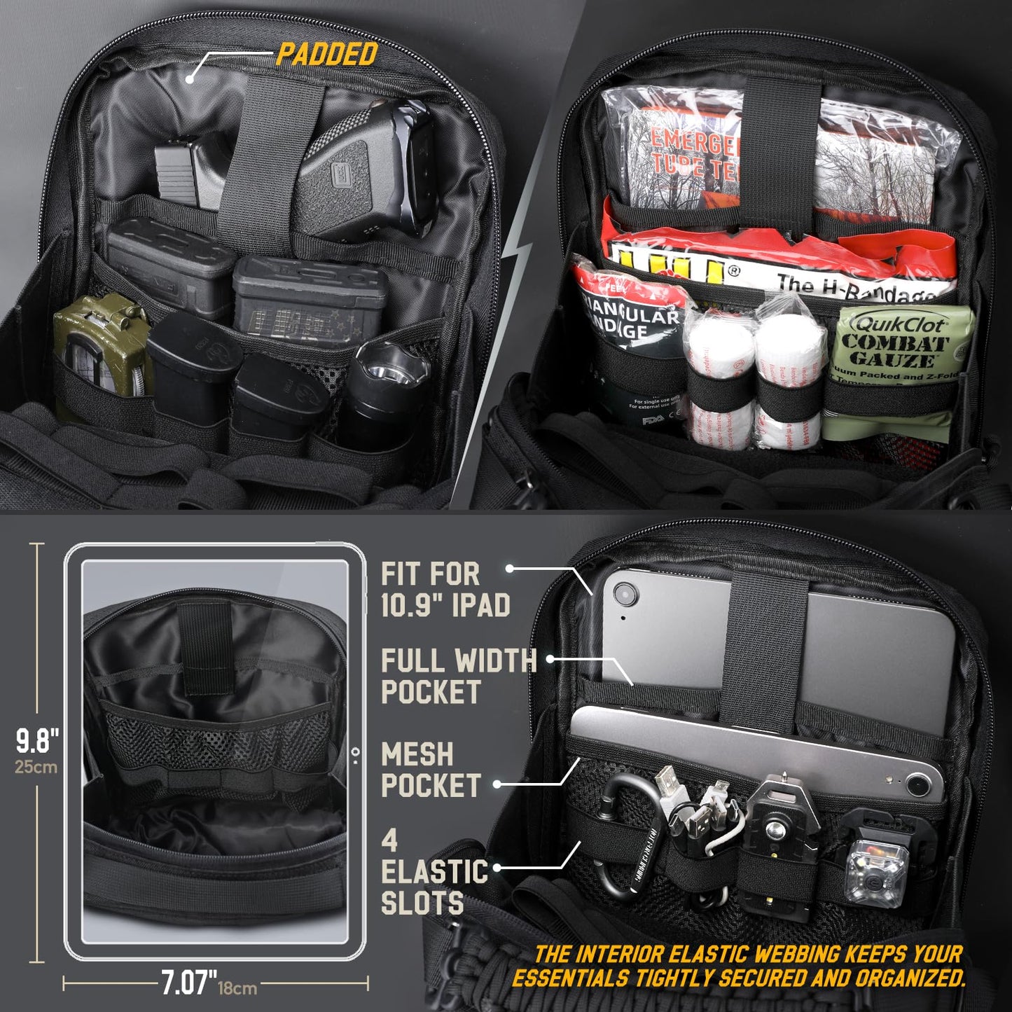 WYNEX Tactical Molle Admin Pouch, Utility EDC Pouch Organizer Modular Tool Pouch of Double Layer Design Medical EMT Attachment Bag Large Capacity with Elastic Webbing Insert Panel