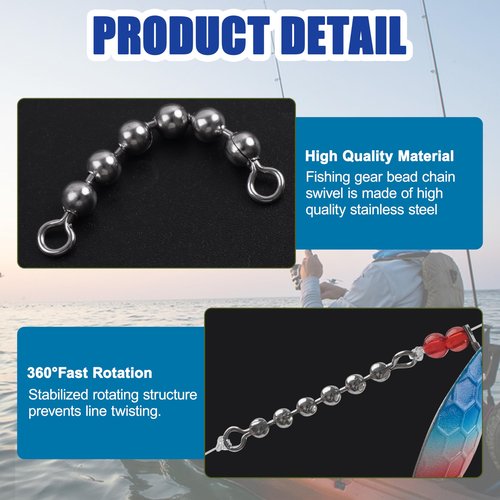 Fishing Bead Chain Swivels Stainless Steel Catfish Swivels Catfish Tackle Catfish Fishing Swivels High Speed Roller Swivels Chain Rig Fishing Tackle Gear for Freshwater Saltwater (4.5-60PCS)