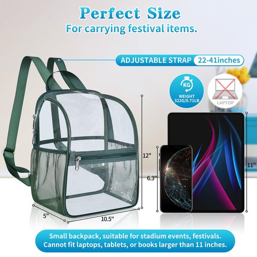 Mildbeer Small Clear Backpack, Stadium Approved 12x12x6 Clear Backpack for Women with 2 Bottle Holders for Festival Concert Sports Events