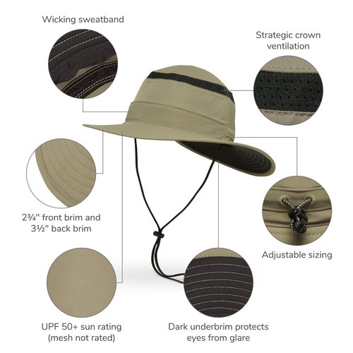 Sunday Afternoons Cruiser Hat - Breathable Sun Hat for Men & Women - UPF 50+ Bucket Hats for Beach, Hiking, Fishing, Safari - Water Repellent - Wide Brim Boonie with String - Olive Terrain, Large
