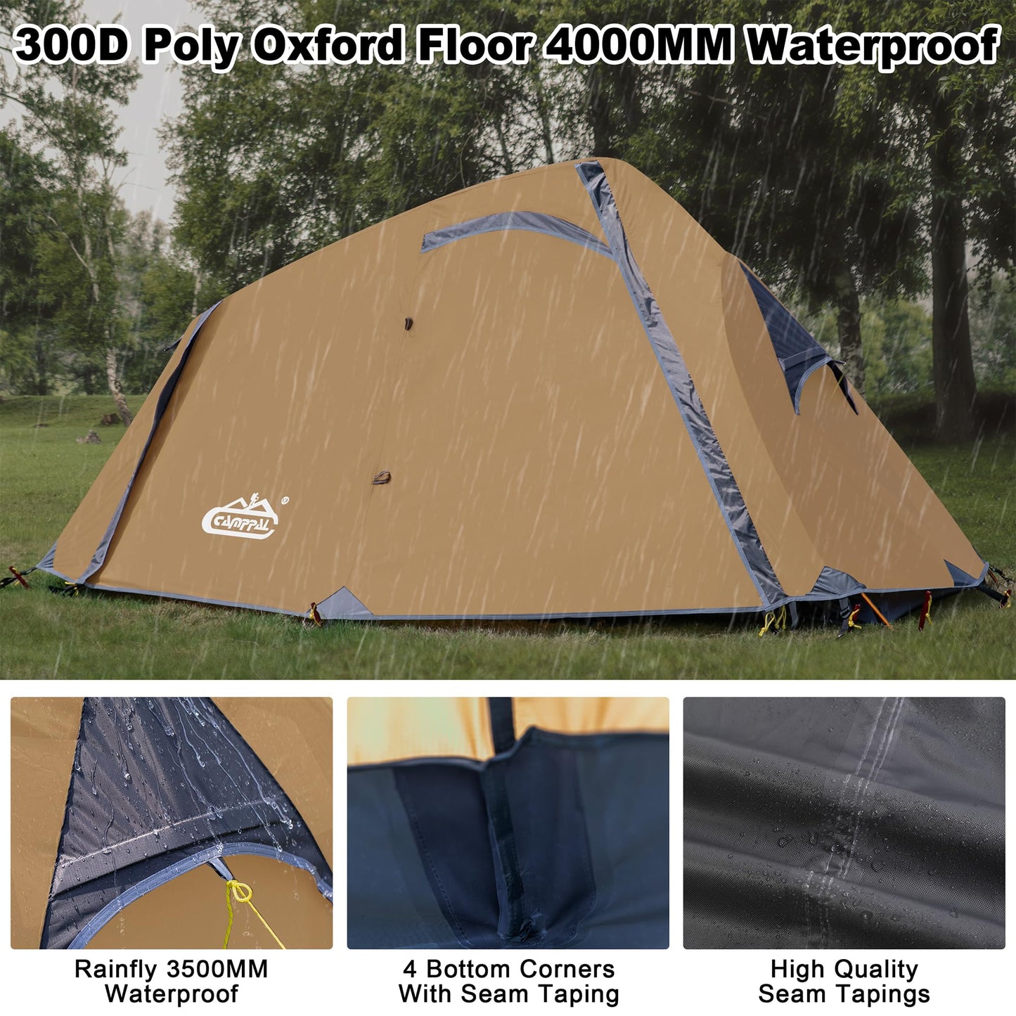 1 Person Backpacking Tent Waterproof Windproof Single Person Tent Lighweight Compact One Person Tent Easy Setup for Camping, Hiking, Mountaineering, Cycling, Biking - Khaki