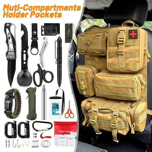 Universal Tactical Vehicle Back Seat Organizer with 5 Molle Pouch Molle Pouches Truck Seat Organizer Tactical Gear for Car Truck Ford Jeep Vehicle