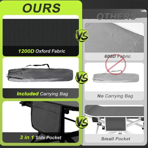 DRMOIS Camping cots, Oversized 32inch Width Portable Foldable Outdoor Bed for Adults Kids, Cot for Traveling Gear Supplier, Office Nap,Support 900 lbs-with Sleeping Pad Mattress-Black, XXL Size