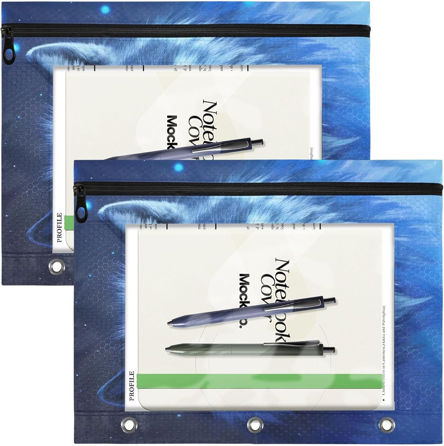 Largemouth Bass Fish 2 Pack 3 Ring Binder Pocket A4 Size Binder Pouches Clear PVC Loose Leaf Folder Sleeves Storage Bags for Files, Documents