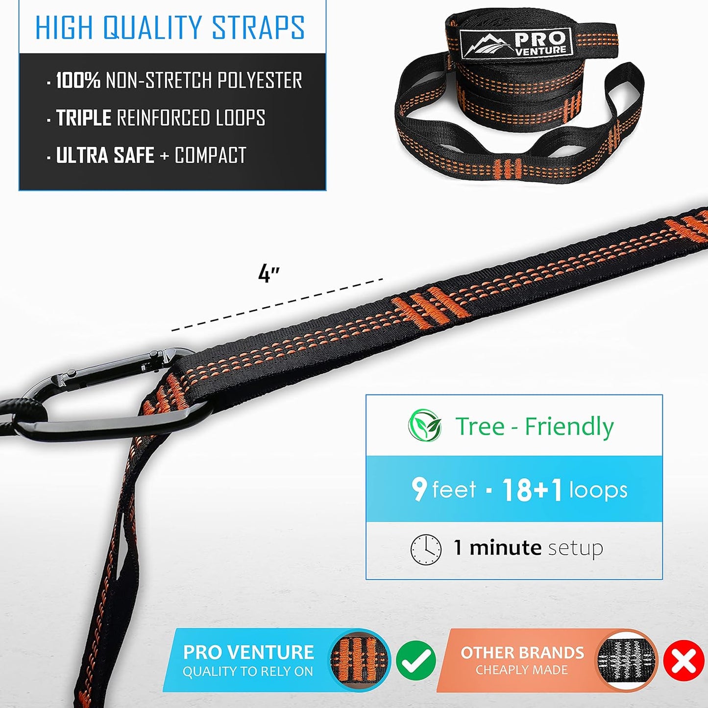 Camping Hammock 500 lb Capacity – Portable Double Hammock with Tree-Friendly Straps and Carabiners, Lightweight for Backpacking, Hiking, Travel, Beach, Backyard