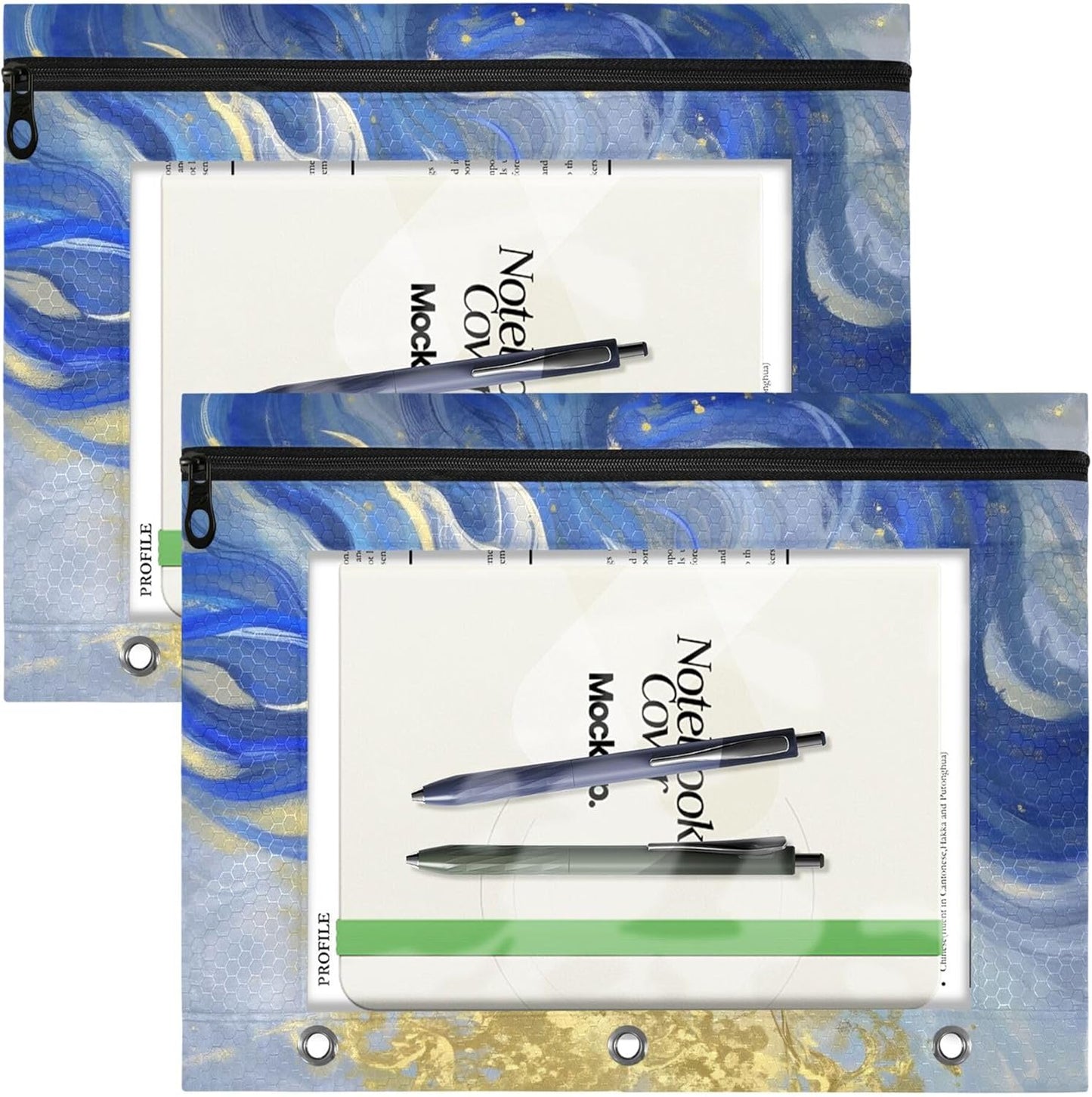 Largemouth Bass Fish 2 Pack 3 Ring Binder Pocket A4 Size Binder Pouches Clear PVC Loose Leaf Folder Sleeves Storage Bags for Files, Documents