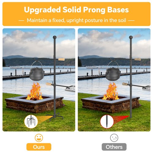 Mr IRONSTONE Campfire Grill Grate: Fire Pit Grill Grate with Swivel Handle, Campfire Cooking Equipment with Heavy Duty Steel, Over Fire Camp Grill For Outdoor Barbecue Camping and Cooking, Black