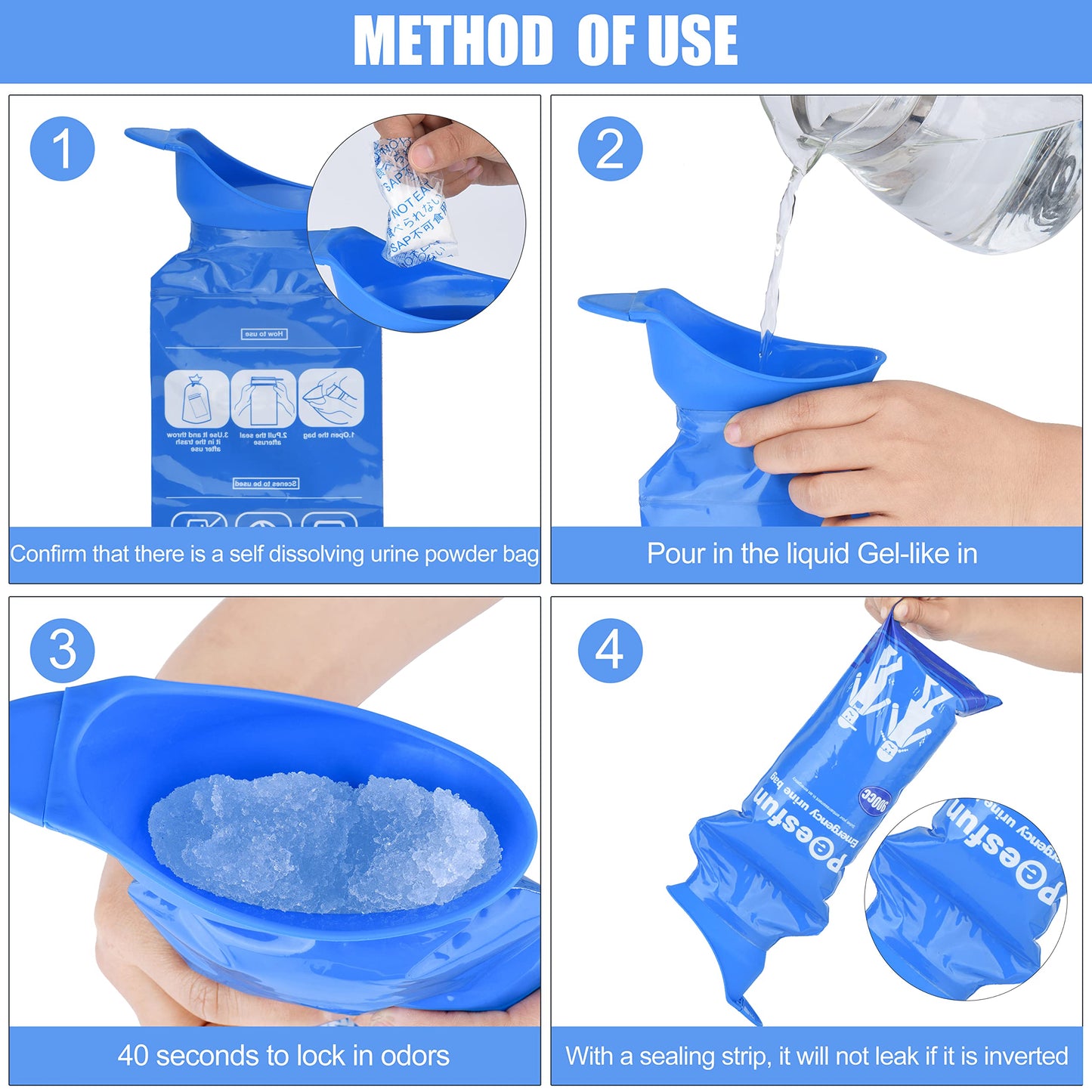 Disposable Urinal Bag, Upgraded 900ML Emergency Urine Bag, Pee Bags for Travel, Urinals Portable for Car, Universal Urinal Bag for Men, Women and Children, Essential for Outdoor Travel
