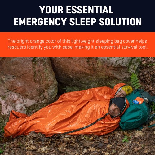 SAFE OTG Emergency Rain Poncho & Sleeping Bag Set of 2 Orange Thermal Mylar Space Blanket Sack Survival Kit for Car Activities Hiking Camping Gear Equipment