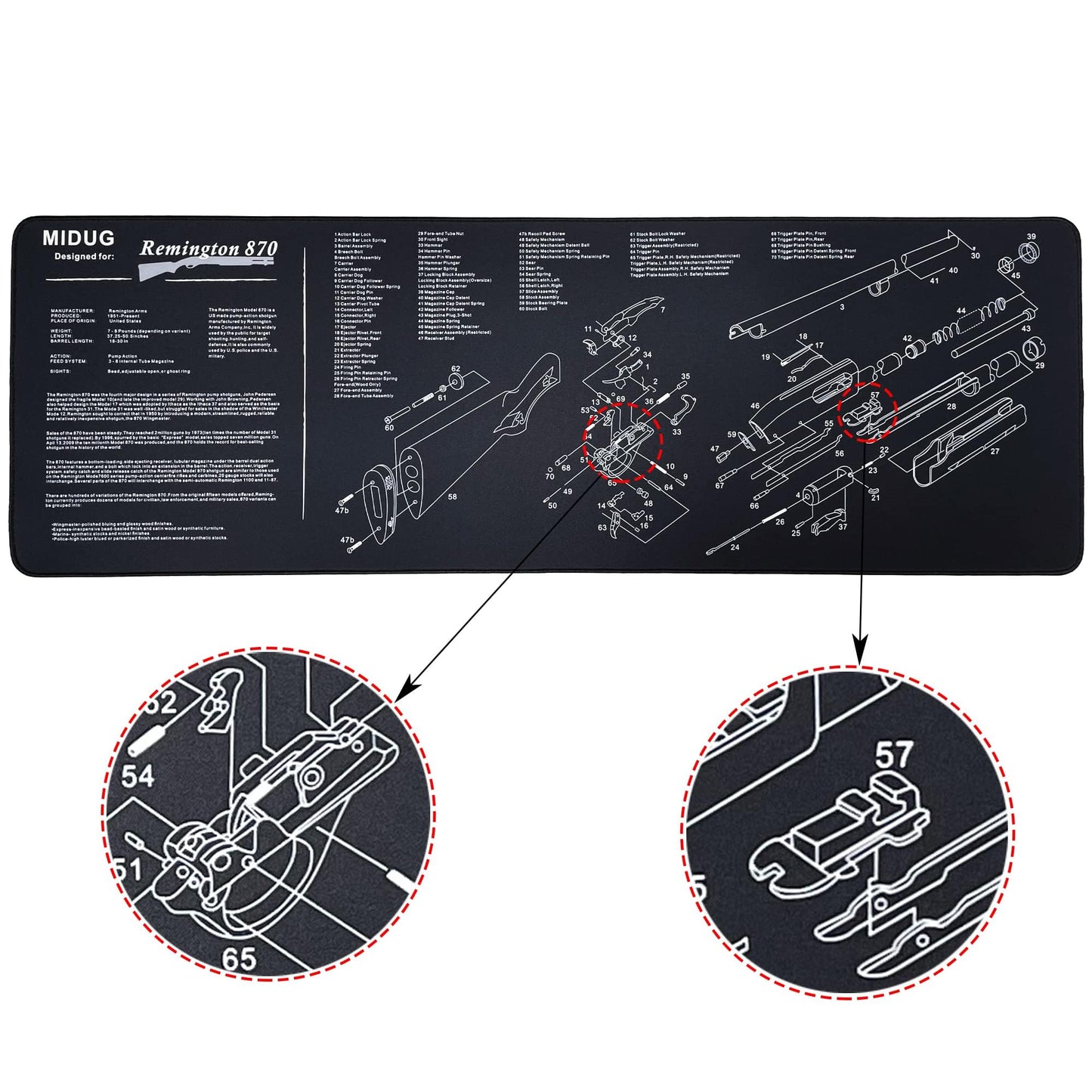 MIDUG Thick Gun Cleaning Mat, Anti-Slip Rubber, 5mm Thickness, 36'' X 12'', Gun Maintenance Mat for Remington 870 Shotgun