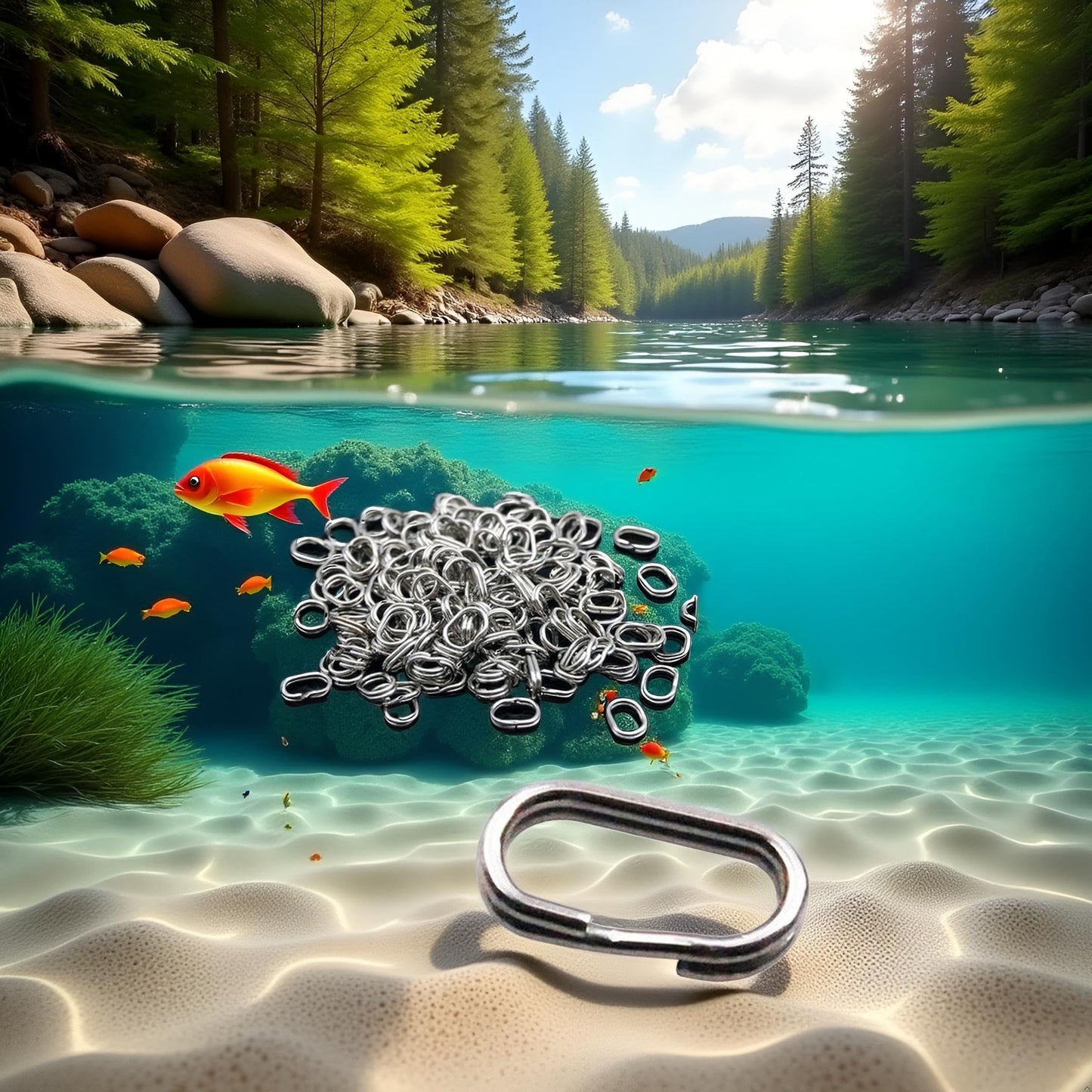 100Pcs Fishing Split Rings Stainless Steel Fishing Oval Split Rings Swivel Snap Carp Fishing Tackle Chain Connector Heavy Duty Split Rings Size Wire Diameter Terminal Tackle and Accessories 0.7mm