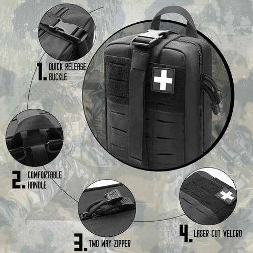 VIIDOO Molle Ifak Pouch Rip Away, 2Pack Molle Tactical Medical Pouch, Empty First Aid Kit Bag for Duty Belt (2 PACK-BLACK)