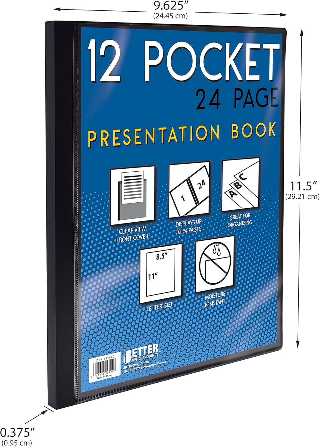 Better Office Products 12 Pocket Bound Presentation Book, Black, Clear View Front Cover, 24 Sheet Protector Pages, 8.5" x 11" Sheets, Art Portfolio, Durable Poly Covers, Letter Size (2 Pack)