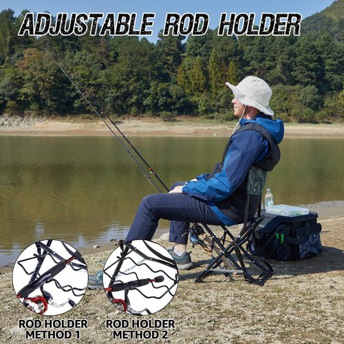 X Strike Fishing Chairs with Rod Holder Outdoor Folding Fishing Stool for Adults Portable Camping Chair for Ice Fishing, Camp, Lawn, Patio, Garden, 300LBS.