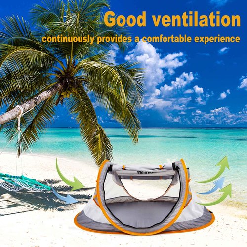 Poray Portable Baby Beach Tent with UPF 50+ Sun Shelter,Mosquito Net and Sunshade, Ideal Pop Up Kids Travel Tent with Carry Bag & 2 Stakes,Outdoor Indoor Play and Sun Protection