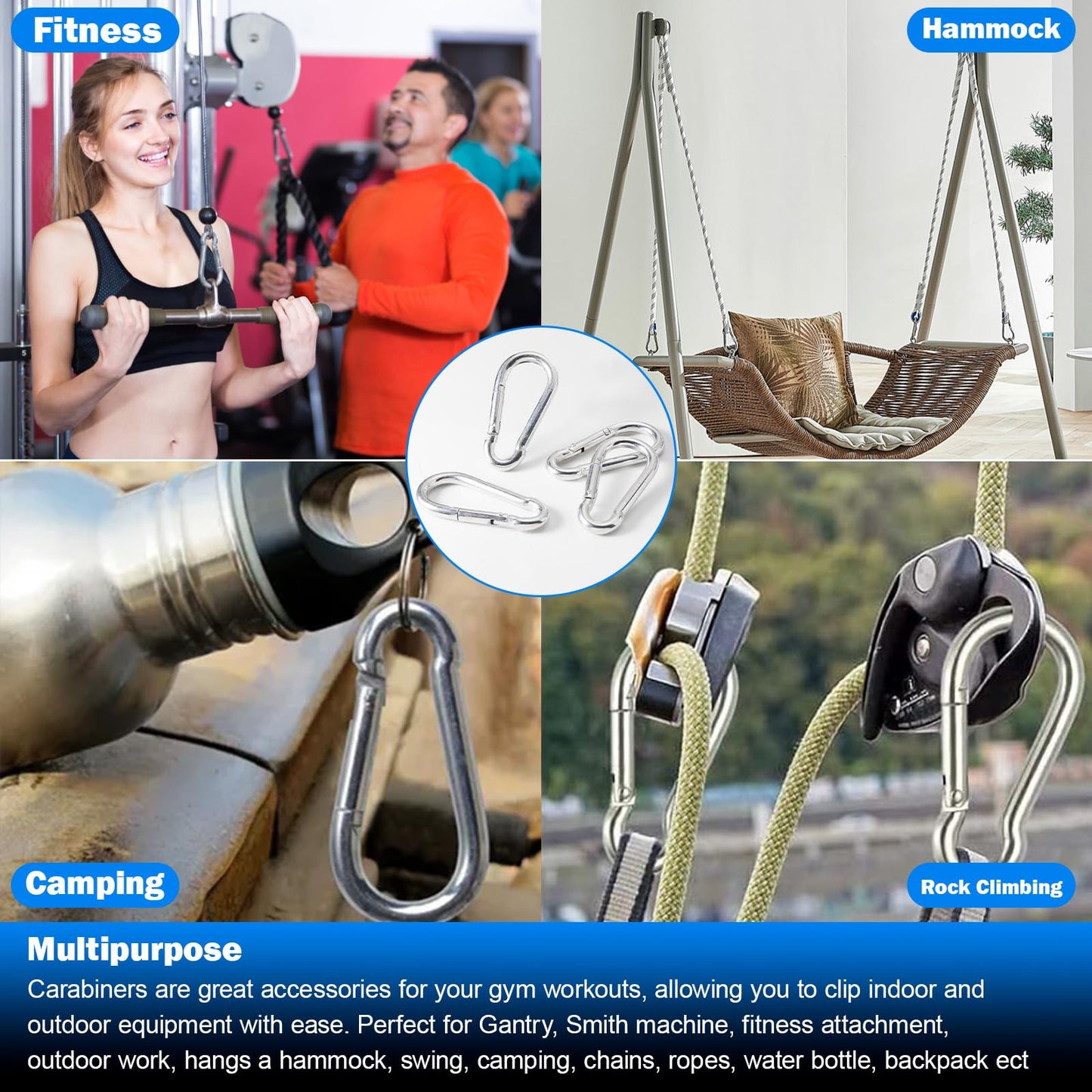 3.1 Inch M8 Stainless Steel Spring Snap Hook, Holds to 396lb/180kg (Max) for Bowflex Home Gym Accessories 304 Stainless Steel Metal Clip Silver 6- Pcs