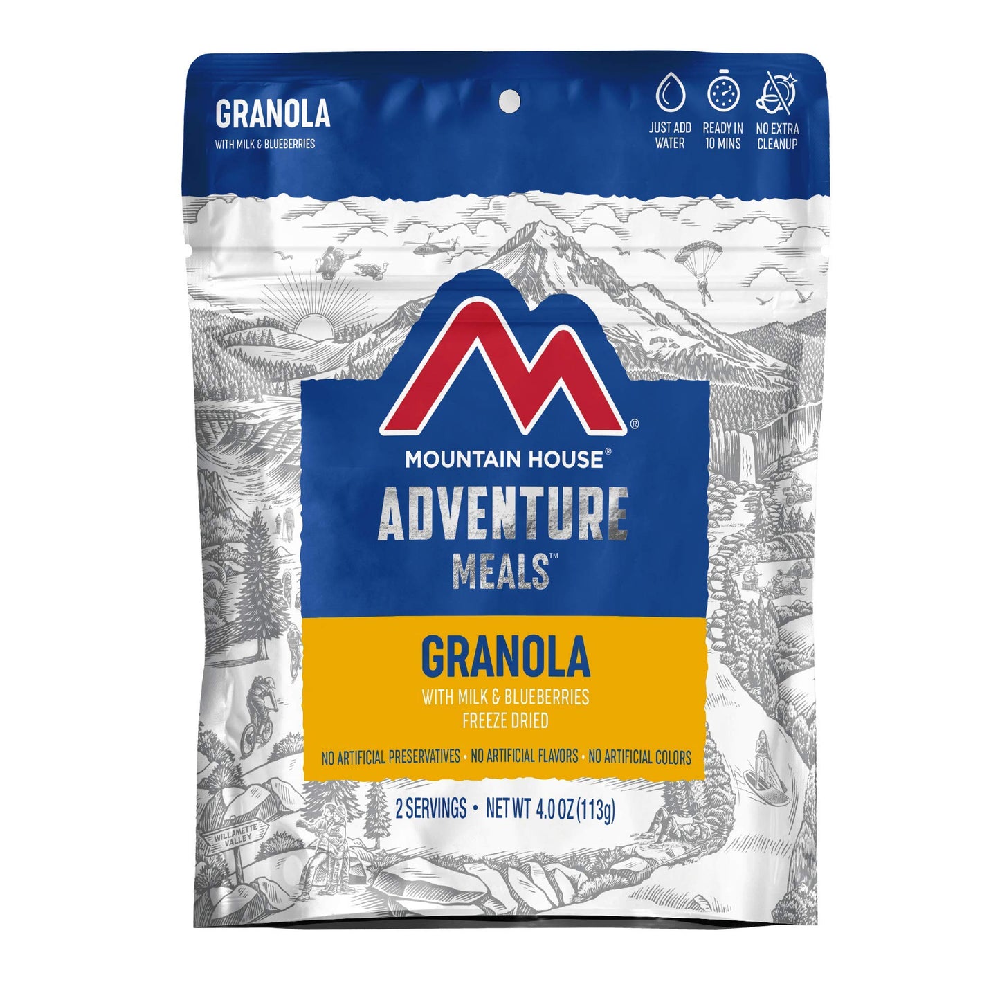 Mountain House Granola with Milk & Blueberries | Freeze Dried Backpacking & Camping Food | 2 Servings and Mountain House Beef Stew | Freeze Dried Backpacking & Camping Food | 2 Servings | Gluten-Free