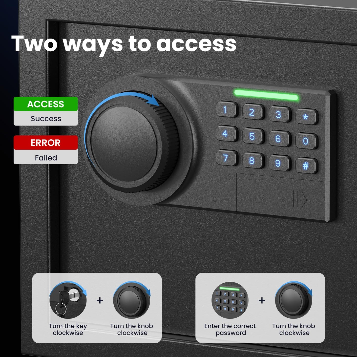 Grimtron Gun Safe for Handgun - (2.03 cu. ft.) Include 【Gun Organizer & Gun Rack】 Silent Mode, Backlit Keypad, and LED Light Safe Box Anti-Rust, Anti-Theft, Anti-Pry
