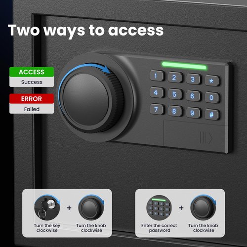 Grimtron Gun Safe for Handgun - (2.03 cu. ft.) Include 【Gun Organizer & Gun Rack】 Silent Mode, Backlit Keypad, and LED Light Safe Box Anti-Rust, Anti-Theft, Anti-Pry