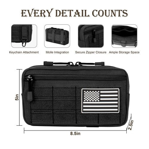 Bombrooster Tactical MOLLE Utility Pouch Kit – EDC Accessories Bag with Phone Holder, Water Bottle Pouch, Medical First Aid Pouch for Outdoor, Hiking, Camping, and Duty Use (8 Pcs Black)