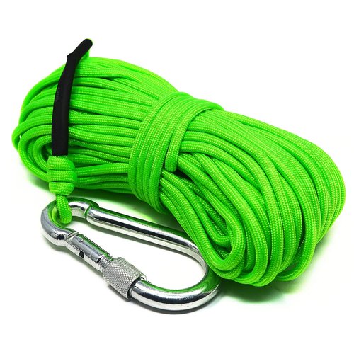 CMS MAGNETICS - Green 50-Foot Magnet Fishing Rope with Carabiner | 750-Pound Tensile Strength, Braided, Polyester Paracord | Camping, DIY Project, Hoisting, Lifting, Pulling