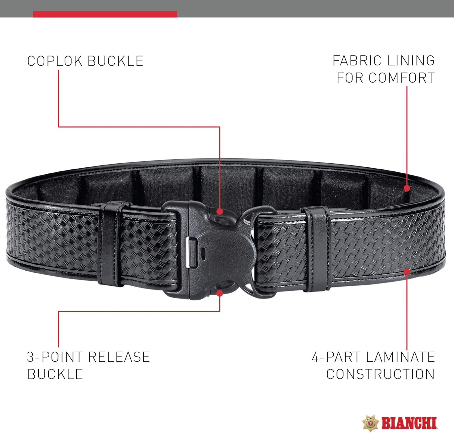 BIANCHI 7955 ErgoTek Duty Belt with Tri-Release Buckle, Fits 2.25 Inches (58 MM) Belt Loops