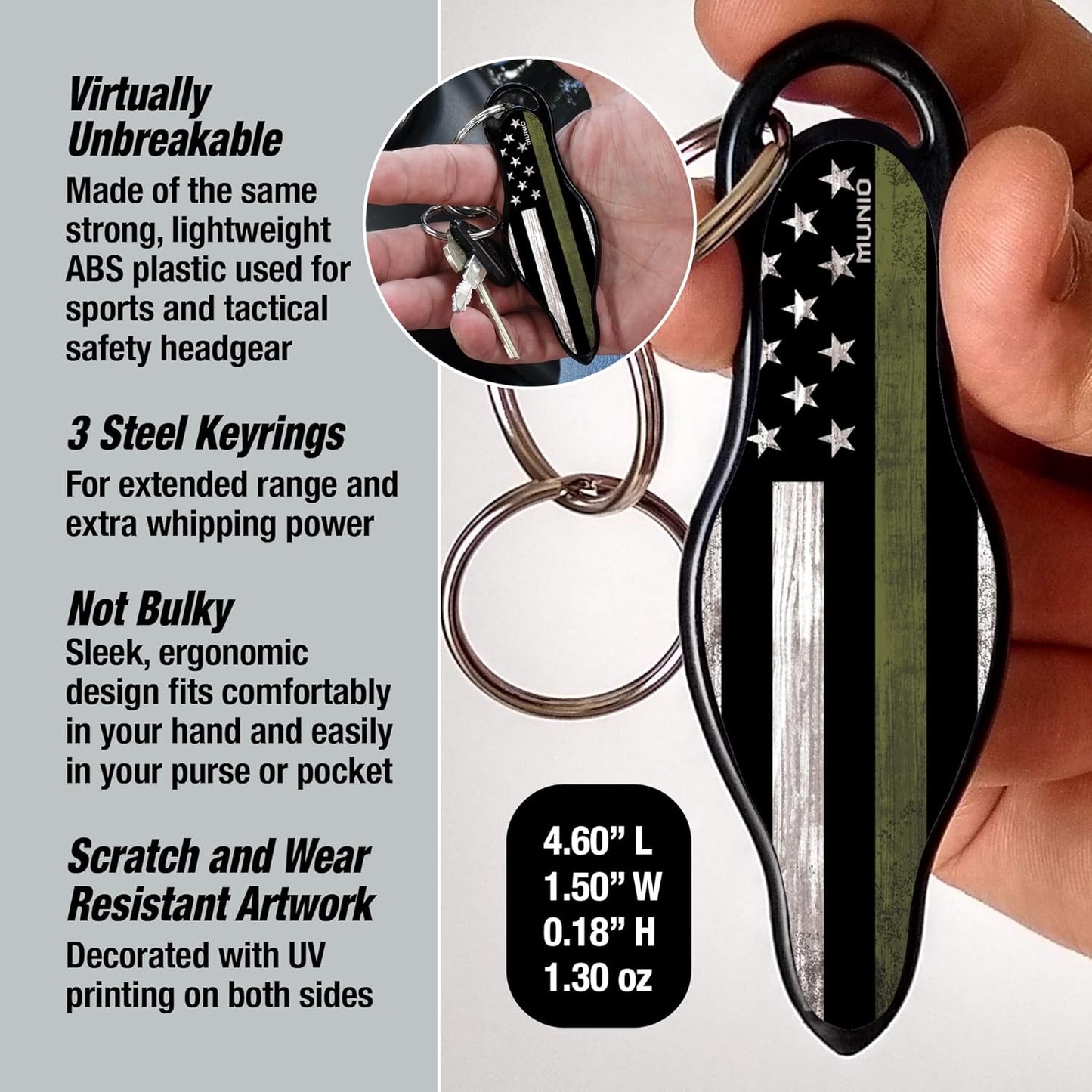 MUNIO Self Defense Keychain – Lightweight, Stylish & Portable Safety Tool for Women & Men – Non-Lethal Kubotan, Easy to Use, TSA Approved – Made in USA