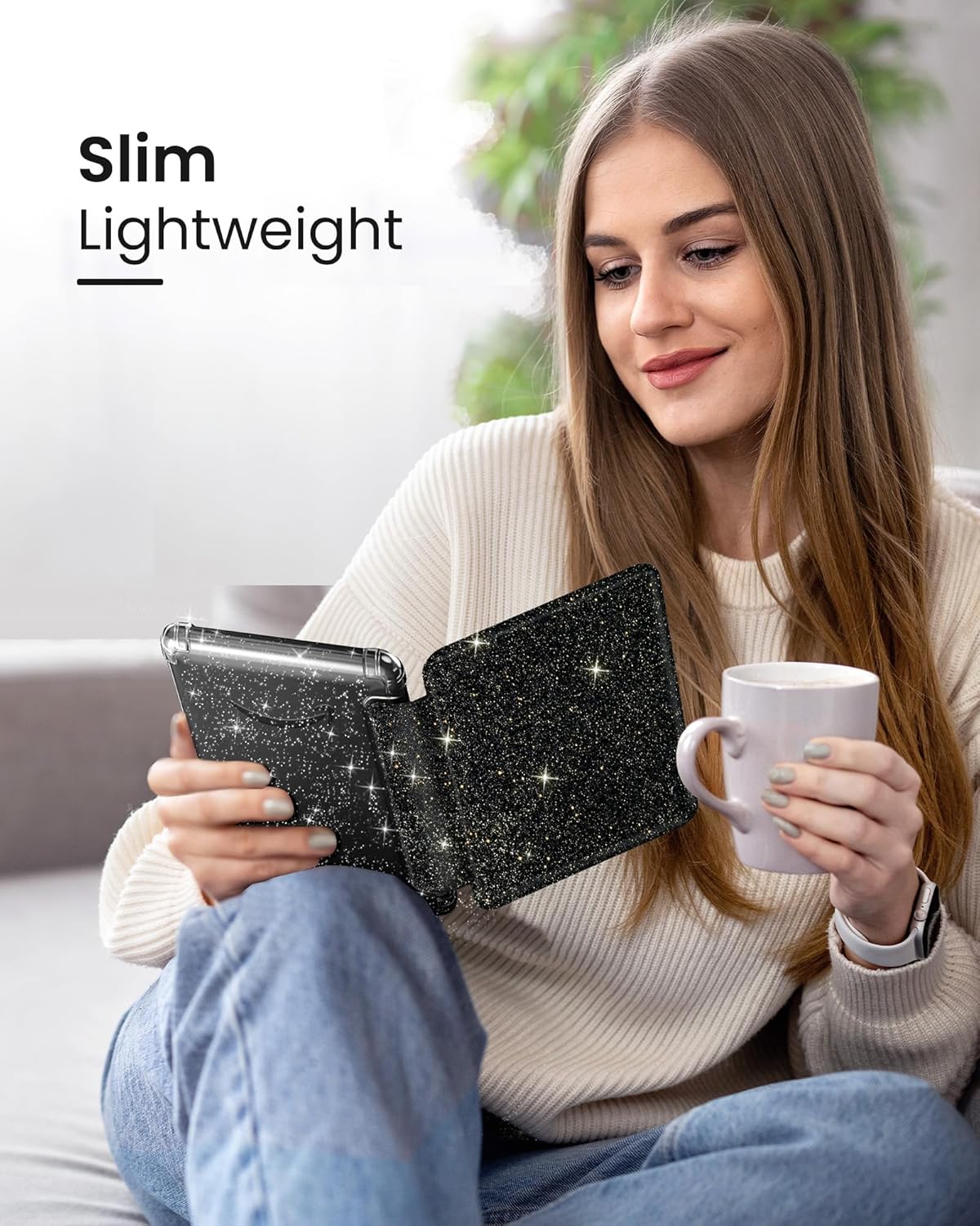 MoKo Case for All-New 7" Kindle Paperwhite 2024 12th Gen&Kindle Colorsoft Signature Edition 2024,Ultra Clear Soft Flexible Glitter TPU Back Cover Light Shell with Auto Wake/Sleep, Glitter Purple