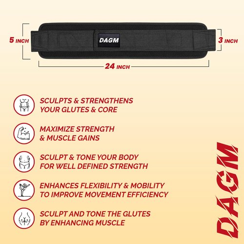 DAGM Hip Thrust Belt for Dumbbells heavy, Secure Glute Trainer with Non-Slip Extra Padding That Protects Your Hips - Ideal for Gym & Home Workouts - Use with Heavy Duty Kettlebells, Dumbbells, & Plates Hold up to 500 lbs
