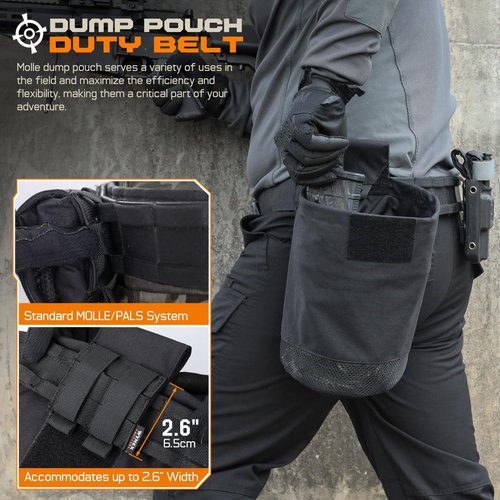 WYNEX Molle Tactical Dump Pouch, Tactical Mag Recovery Dump Pouch with Cord-Adjustable Collar Foldable Roll Up Utility Pouch Drawstring Mesh Bottom Dump Bag for Dynamic Shooting Hunting
