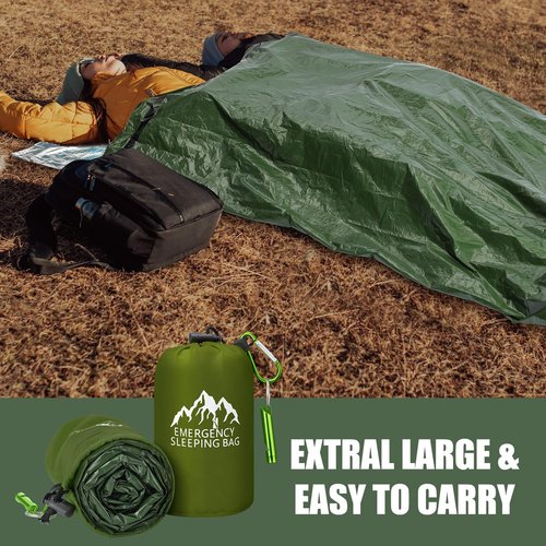 Oudain 6 Pcs XL Emergency Sleeping Bag 94.5" x 49.2" Waterproof Survival Sleeping Bag with Whistle Carabiner Portable Thermal Bivy Sack, Emergency Blankets for Camping Hiking Outdoor Activities