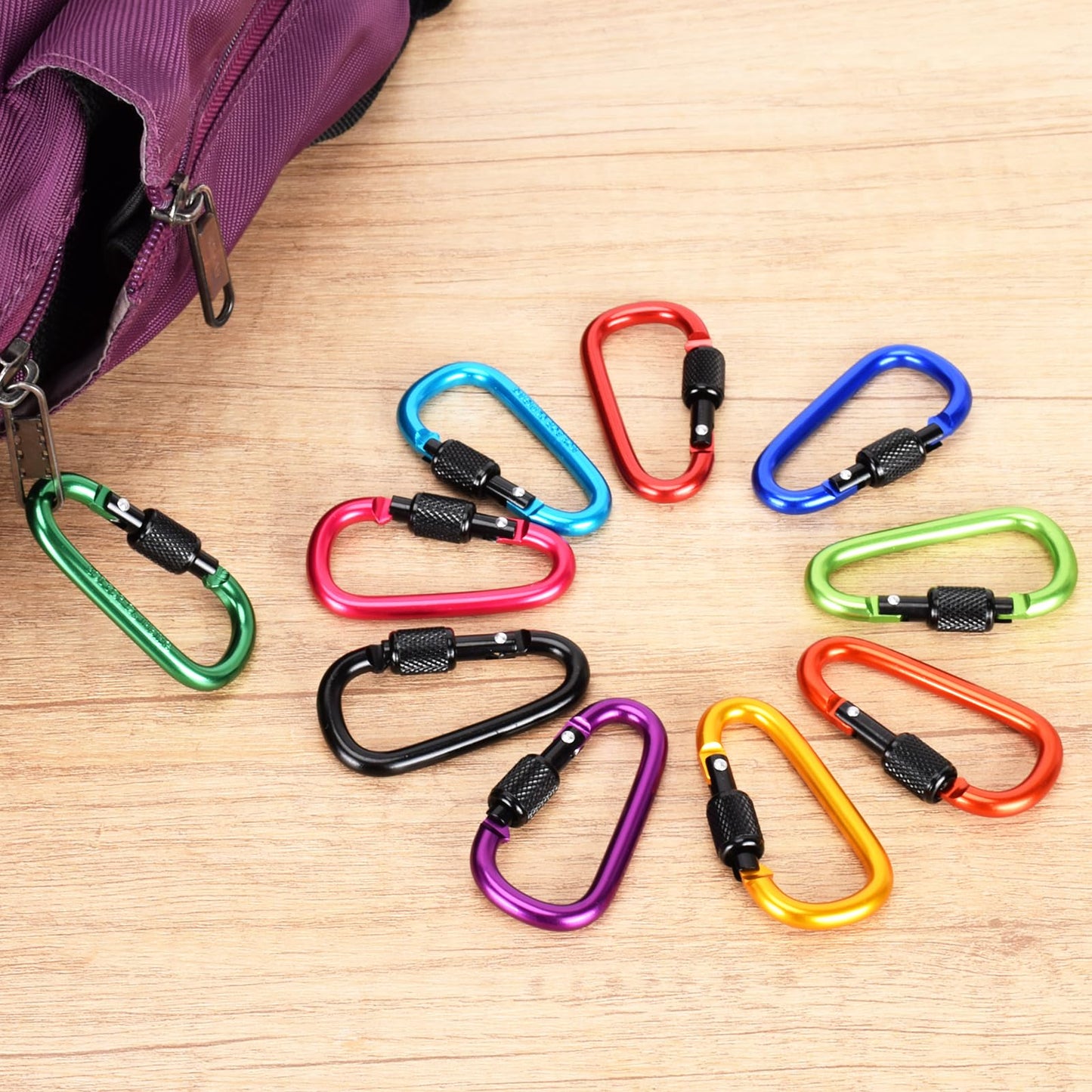 10 Pack Carabiner Clip, 2.28 inch Aluminum D-Ring Shape Locking Carabiners, Snap Hook Sport Accessories for Outdoor Camping Hiking