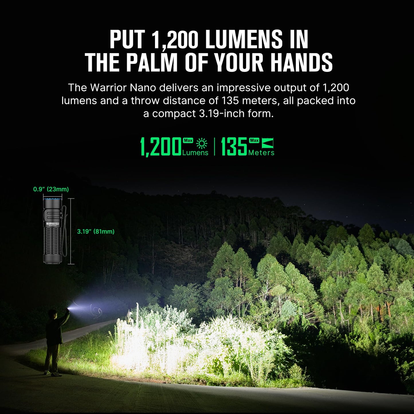 OLIGHT Warrior Nano Tactical Flashlight, 1200 Lumens Rechargeable LED Light with MCC Charger, Dual Switches EDC Light for Emergency, Outdoors and Camping (Black)