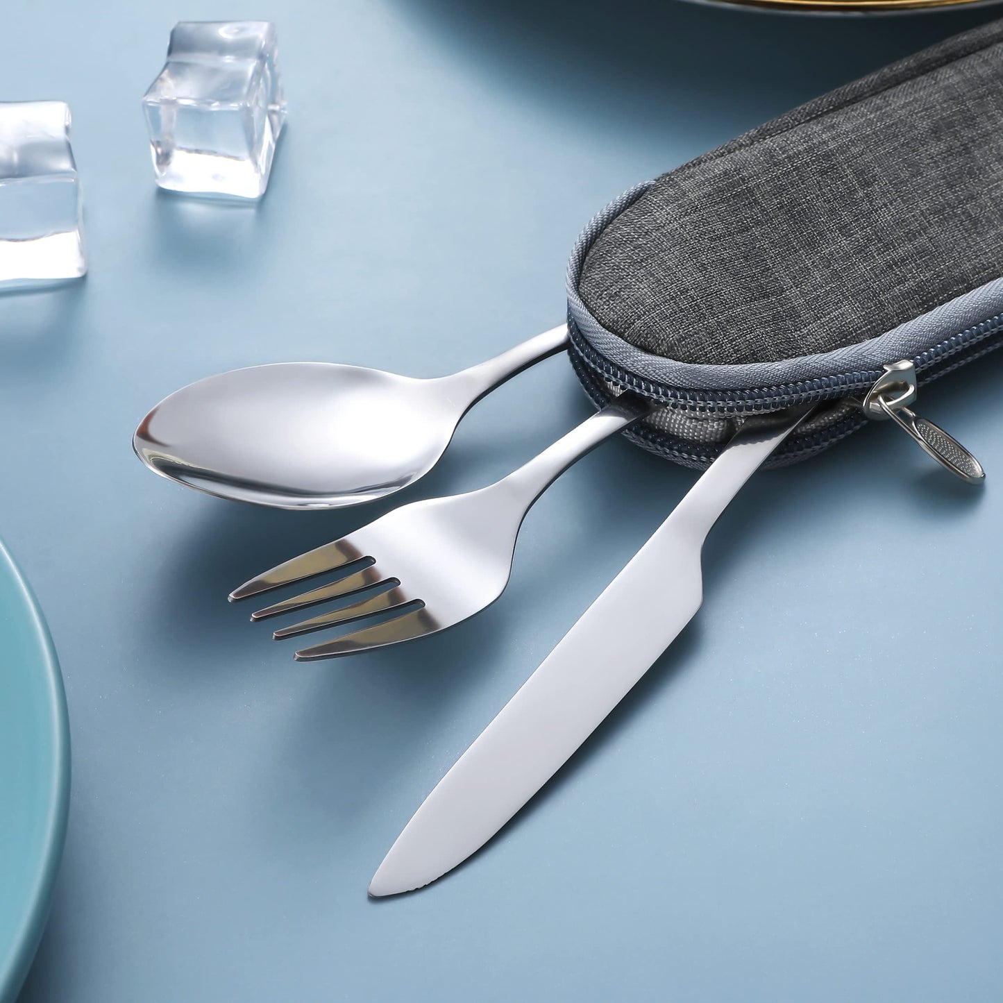 Portable Utensils,Travel Camping Cutlery Set, Portable Stainless Steel Flatware Set,Travel Silverware Dinnerware Set with a Waterproof Case (2-Sets Silver)