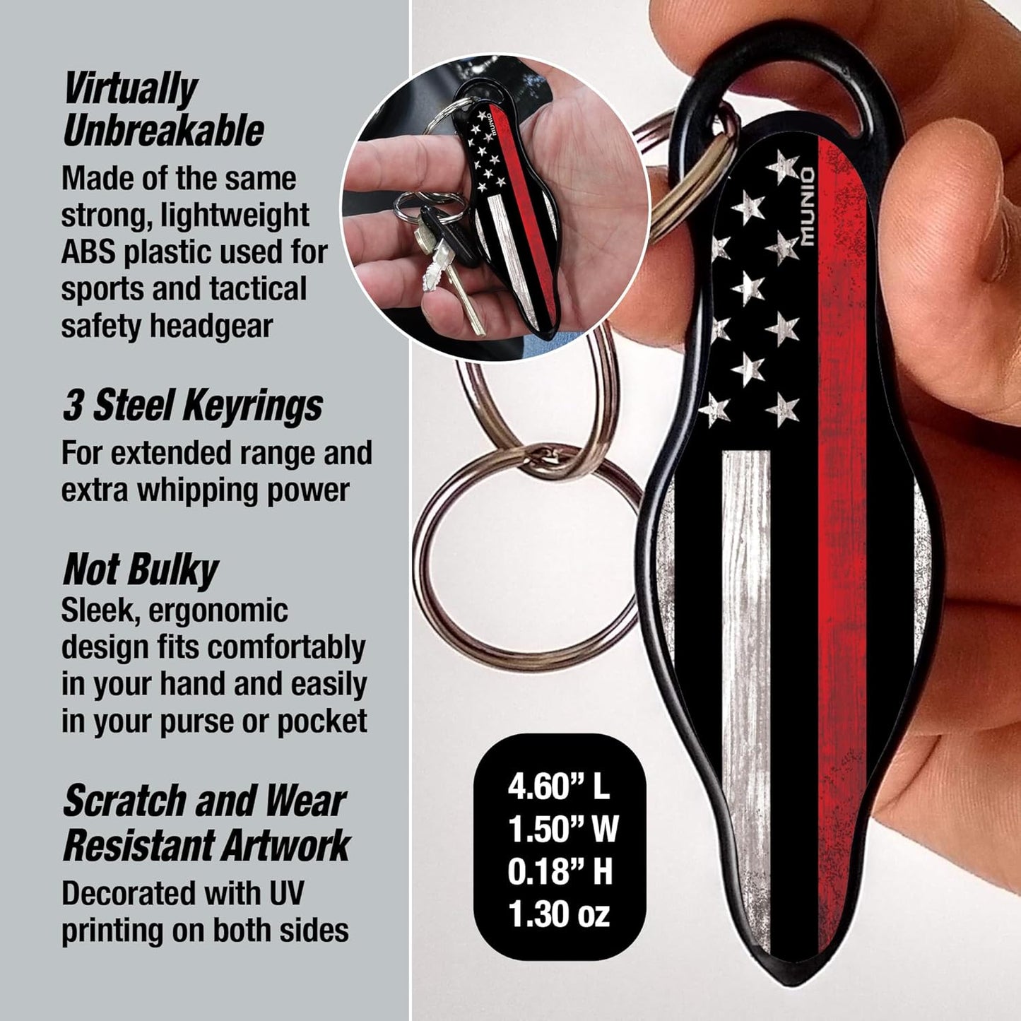 MUNIO Self Defense Keychain – Lightweight, Stylish & Portable Safety Tool for Women & Men – Non-Lethal Kubotan, Easy to Use, TSA Approved – Made in USA