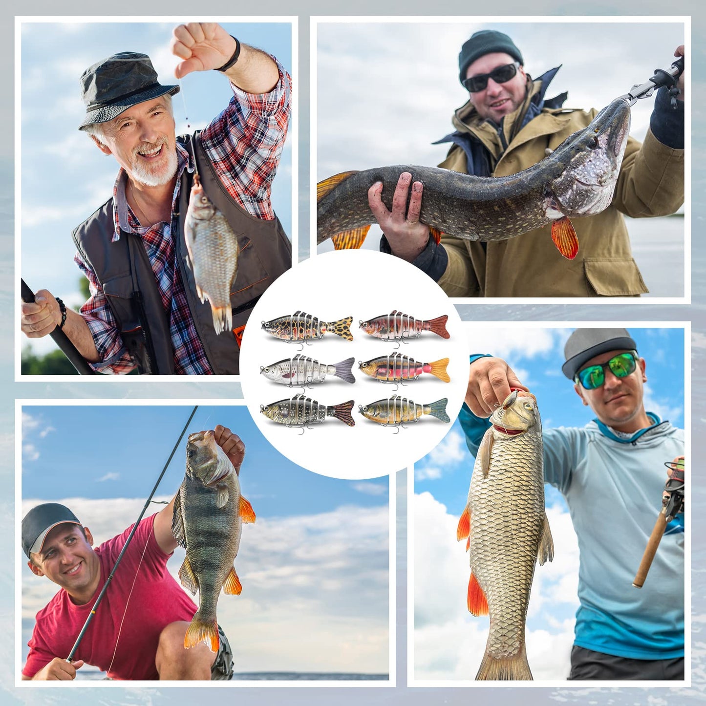 Talltalk 16 Pcs Fishing Lures for Bass Trout Perch Freshwater Trout Perch Freshwater Swimming Fishing Bait Swimbaits for Bass Slow Sinking Lifelike Fish Kit, Multi Jointed