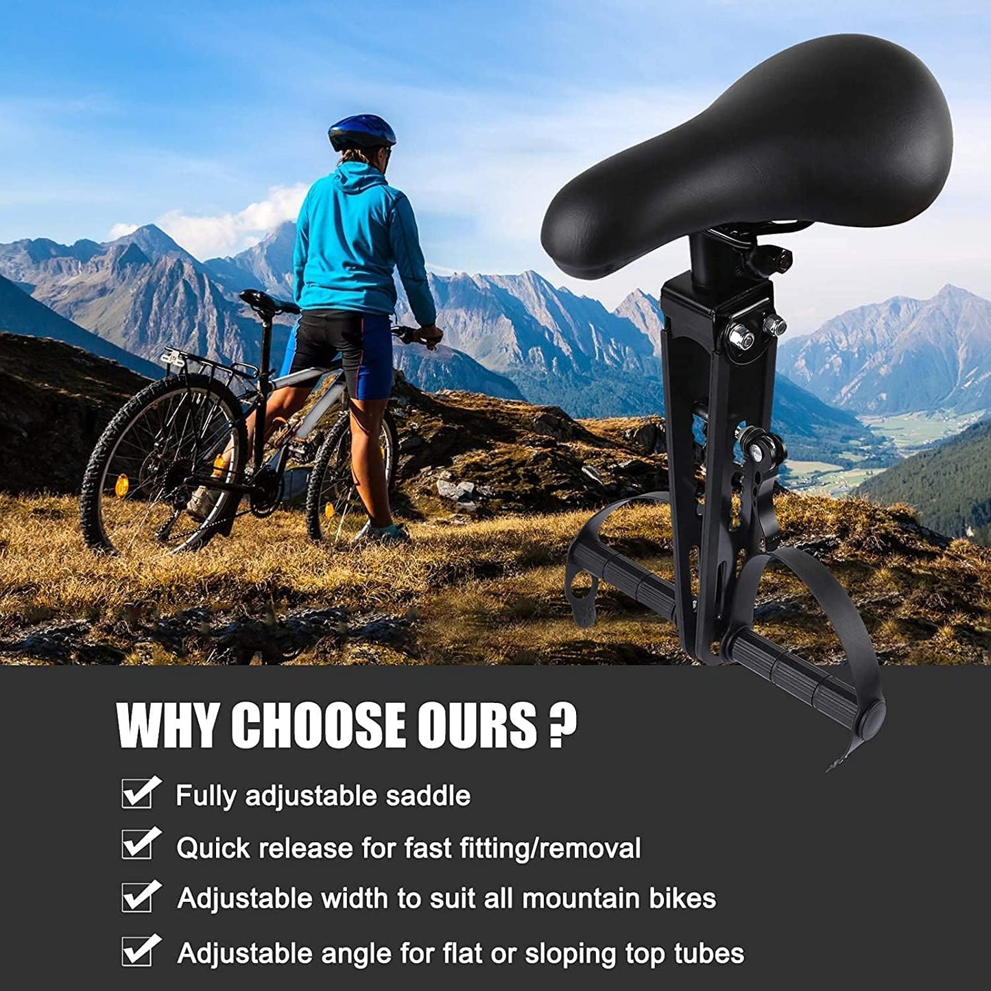 shouldbuy Kids Bike Seat Replacement with Handlebar,Detachable Front Mounted Child Bicycle Seat with Foot Pedals for Children 2~5 Years