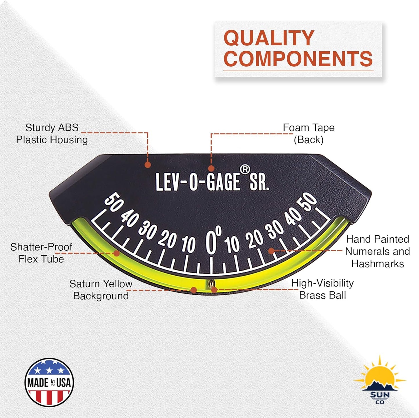Sun Company Lev-o-gage Sr. Marine - Heel-Angle Clinometer for Boats and Marine Vessels | Measures Angle from -50 to 50 Degrees