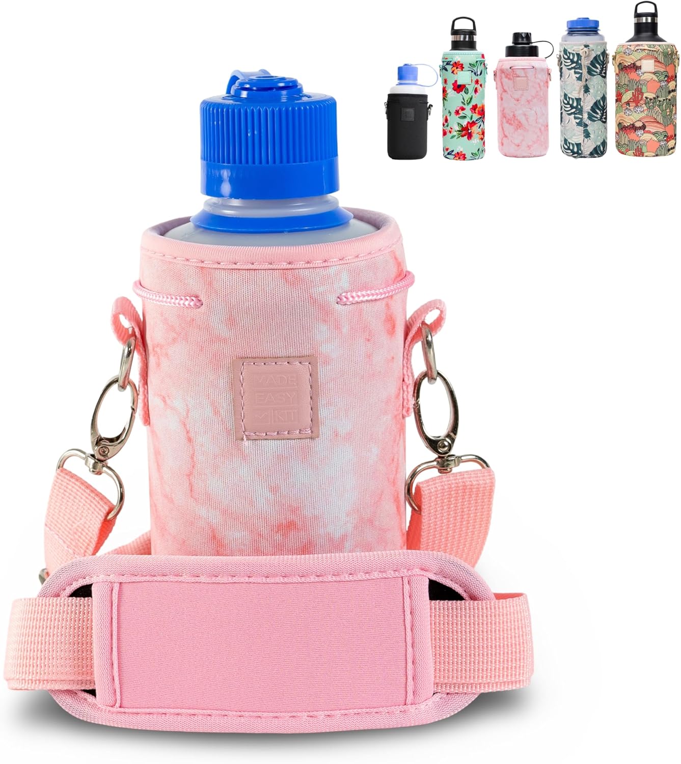 Insulated Neoprene Water Bottle Carrier | Adjustable Sling Pouch | Black, Large