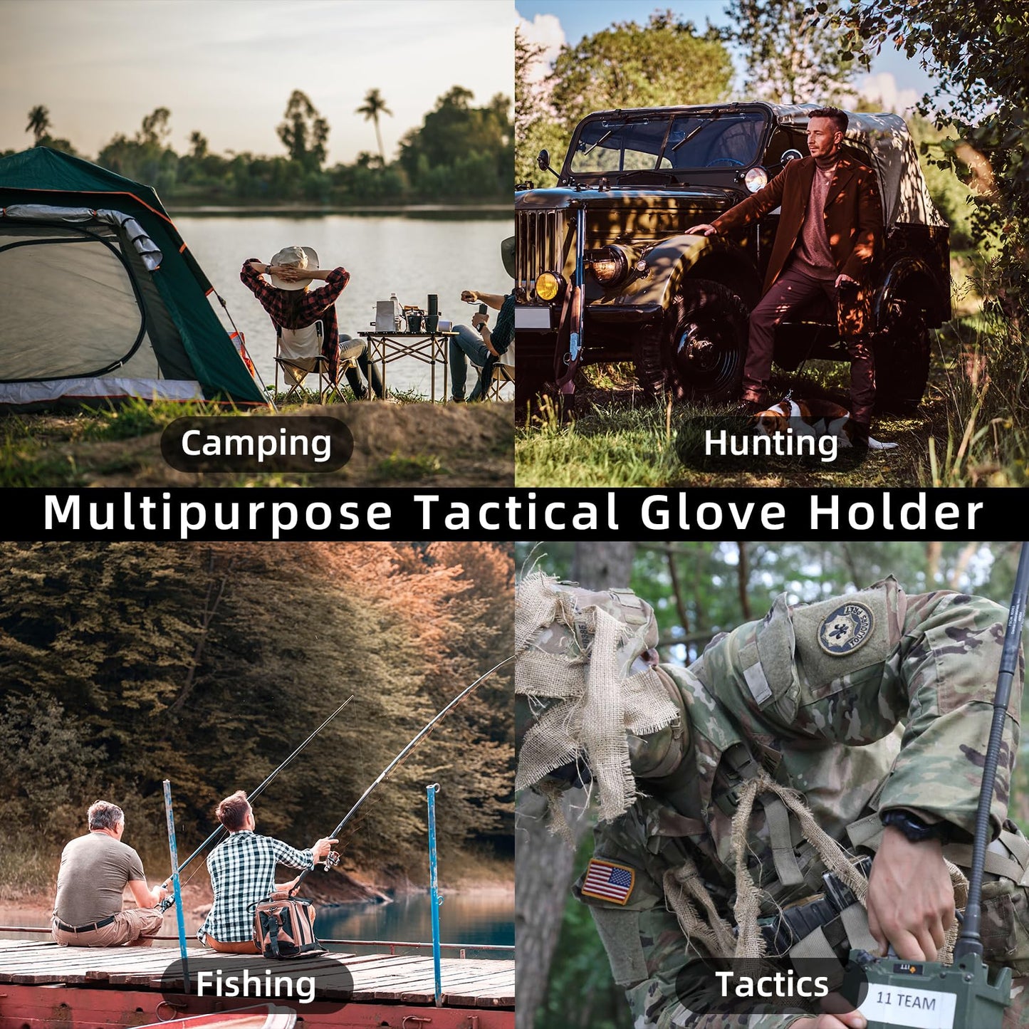 MELOTOUGH Tactical Glove Clip Braided Paracord Glove Holder Clip for Hunting, Hiking, Camping, Outdoor Activities (Black 2pcs)